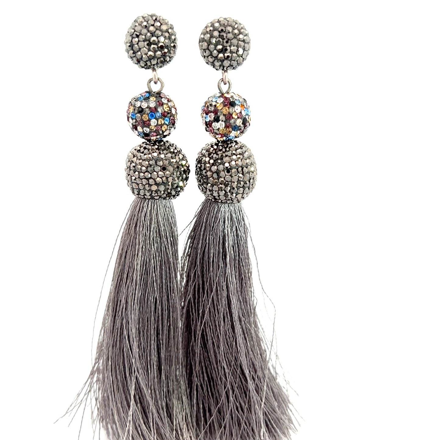 Dramatic Statement Grey Crystal & Tassel Dangling Earrings | eBay